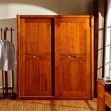 柏梦胡桃木衣柜 纯实木移门衣柜 现代简约推拉门两门衣柜