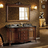 吉牧欧欧式仿古浴室柜组合大理石台面双盆橡木落地卫浴柜0.8米1米