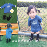 韩版秋季0-1234岁女宝宝小儿童装欧美大牌外贸中长款牛仔连衣裙子
