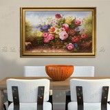 欧式油画纯手绘古典牡丹花卉装饰画客厅玄关餐厅卧室横版美式挂画