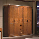 全实木橡木中式家具衣柜新款四门 五门 六门衣柜对开加顶整体衣柜