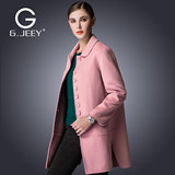吉西定制双面呢子羊绒大衣女2015中长款中国风女粉色羊毛呢子外套