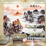 中式大型壁画客厅电视背景装饰墙纸卧室书房壁纸锦绣河山山水风景