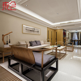 现代中式实木沙发组合  新中式样板房三人沙发水曲柳客厅定制家具
