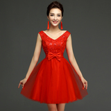 敬酒服2016新款夏季韩式双肩红色短款孕妇新娘结婚礼服显瘦修身女