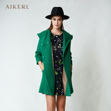 AIKERL专柜正品秋冬新款女装 中长款连帽毛呢外套宽松加厚大衣