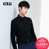 GXG男装 春季热卖 蓝色线条针织拼接袖黑色长袖男士衬衫#53103451