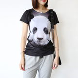 花猫女装 定制夏装新款修身莫代尔大熊猫图案T恤 女短袖打底衫潮