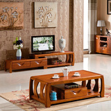 新中式实木茶几电视柜组合现代简约客厅小户型橡木伸缩地柜F12