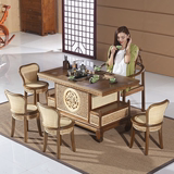 实木功夫茶艺桌茶台桌 茶桌椅组合仿古 方形茶几茶具桌藤椅套件