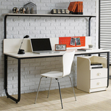 现代简约双人电脑桌 台式家用简易书桌子书架书桌组合办公学习桌