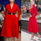 欧美2015明星同款红色收腰显瘦高端双面羊绒大衣女中长款毛呢外套