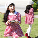 女童连衣裙春秋装2015新款韩版儿童纯棉格子衬衣中大童上衣热销