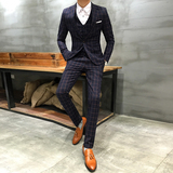 思莱德修身商务正装男士平驳领韩版商务绅士新款青年西服套装