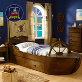 七彩王国男孩床美式乡村儿童家具定制实木海盗床船形创意床海盗床