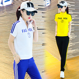 2016春夏新款韩版宽松短袖长裤两件套休闲套装女式纯棉跑步运动服