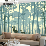 大型定制壁画客厅电视背景墙壁纸个性复古3d无纺布墙纸森林麋鹿