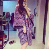 韩国代购2015秋新款小香风紫色粗棒针织开衫外套宽松大毛衣女外套