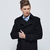 恺豪斯冬季新款拼皮男士羊毛呢大衣短款 加厚呢大衣 双排扣呢外套