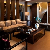 客厅新中式三人沙发组合 水曲柳仿古实样板房沙发定制 木家具整装