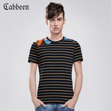 卡宾男装夏季休闲短袖T恤 条纹修身贴布男士t恤衫B/3152132017