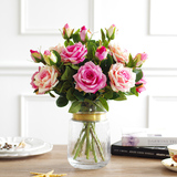 现代简约玻璃花瓶粉色红色玫瑰花整体花艺套装客厅家居摆件摆设