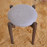 北欧现代简约白橡木小凳子布艺用餐凳实木餐凳白橡木圆凳子梳妆凳