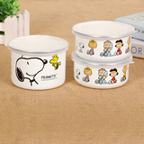正品史努比出口日本珐琅搪瓷带盖卡通可爱保鲜冰碗套装儿童碗包邮