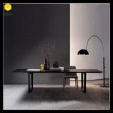 实木餐桌现代简约黑色木纹餐桌长方形实木餐桌定做黑橡木色餐桌