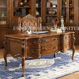 美式古典书桌 欧式实木书台 欧式转角组合书柜 真皮转椅 写字台