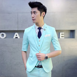 韩版修身中袖小西装七分袖西服 有套装 湖蓝色A470-1-XZ59-P135