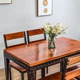 美式乡村 铁艺 复古 家用餐桌组合长方形实木做旧餐桌椅家具促销
