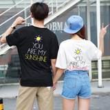 2016情侣装夏装新款韩版刺绣字母男女短袖t恤上衣夏季学生班服潮