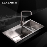 菜乐肯欧式4MM面板厚度304不锈钢手工水槽套餐双槽台上下盆厨房洗