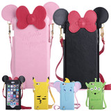 iPhone6迪士尼卡通小飞象手机壳皮卡丘挂绳粉色米妮情侣6S皮套
