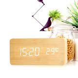 简约现代LED电子闹钟夜光静音床头钟创意木头钟座钟个性时钟钟表