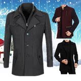 品牌夹克中年男士冬季立领毛呢中长款大衣韩版休闲加厚呢子外套
