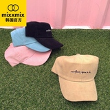 韩国直邮mixxmix官方新款韩版艺术字母点缀灯芯绒棒球帽