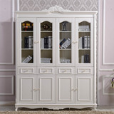 1.8米欧式实木书柜带玻璃门书架组合书橱白色宜家特价置物架烤漆