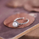 纯银饰品原创设计扭花天然珍珠戒指复古时尚轻奢风礼物