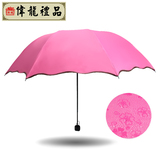 创意遇水开花晴雨伞两用折叠女太阳伞防紫外线黑胶遮阳伞防晒