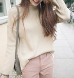 现货2016秋韩国正品代购女装 直邮 纯色甜美长袖针织衫 CKK