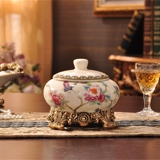 美式复古彩绘陶瓷烟灰缸欧式高档储物罐收纳罐家居装饰用品收纳盒