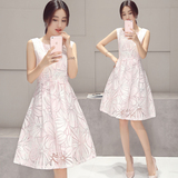 2016年夏季新款潮流无袖印花韩版修身显瘦圆领连衣裙女