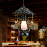 创意个性漫咖啡厅吊灯 竹编藤艺复古灯具 饭厅餐厅灯饰马灯煤油灯