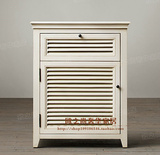 RH美式百叶门床头柜 法式复古做旧白色实木储物收纳柜定制家具