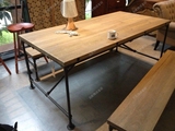 现代简约餐桌椅组合美式乡村铁艺实木家具食堂桌子长方形咖啡桌
