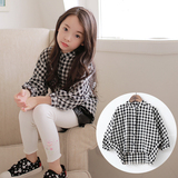 2016韩版新款女童格子衬衫秋冬儿童衬衣童装纯棉黑白格子长袖上衣