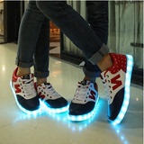 夏季透气USB充电七彩发光鞋韩版荧光鞋男女鬼步LED夜光鞋情侣板鞋