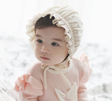 韩国代购正品蕾丝边宝宝有机棉护耳胎帽婴儿童帽子公主宫廷帽